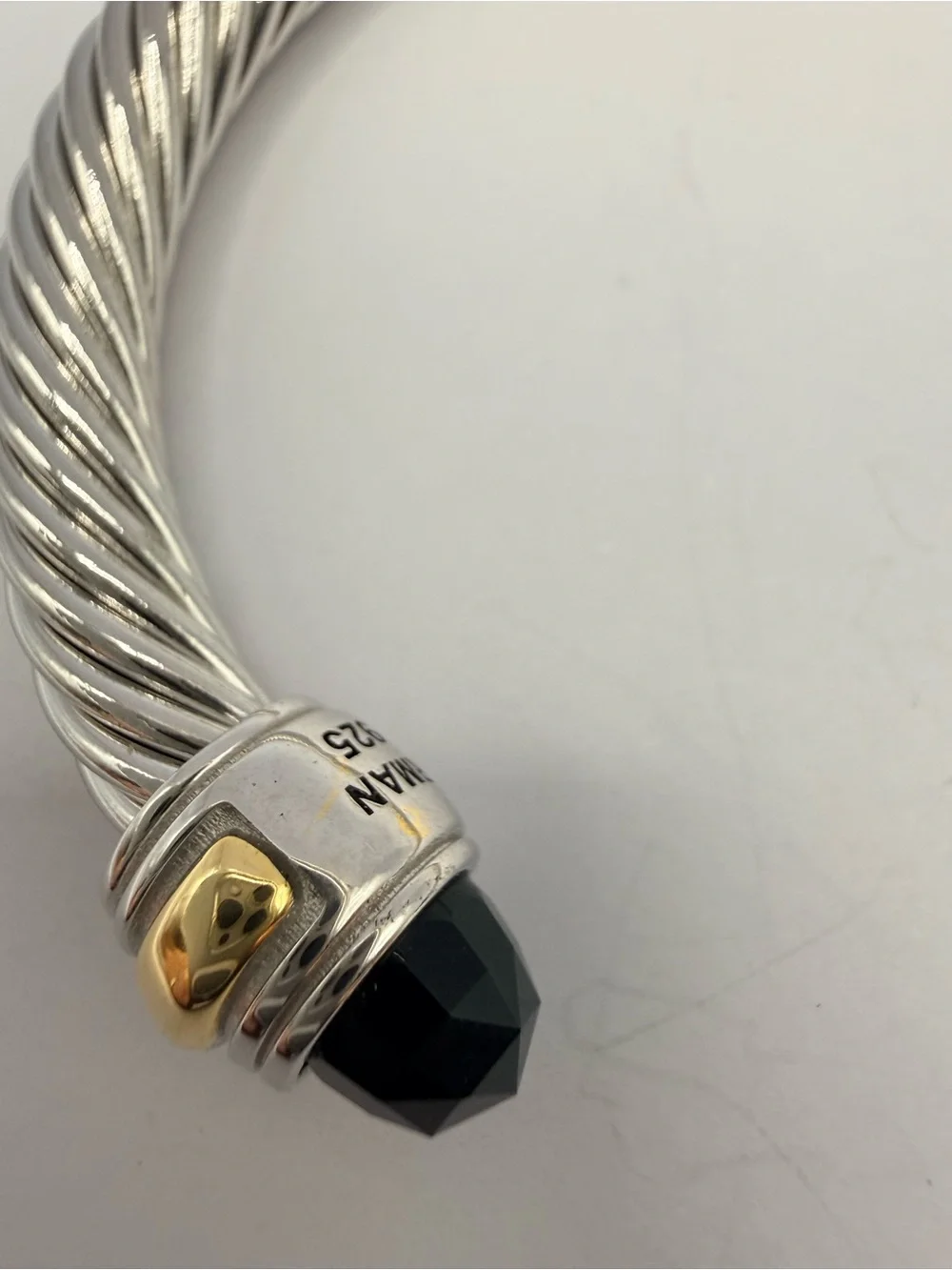 David Yurman 7mm Silver & 14k Gold Cable Bracelet Black Onyx New